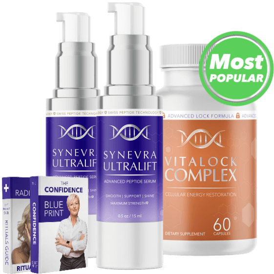 Two Synevra UltraLift serums and one VitaLock Complex bottle