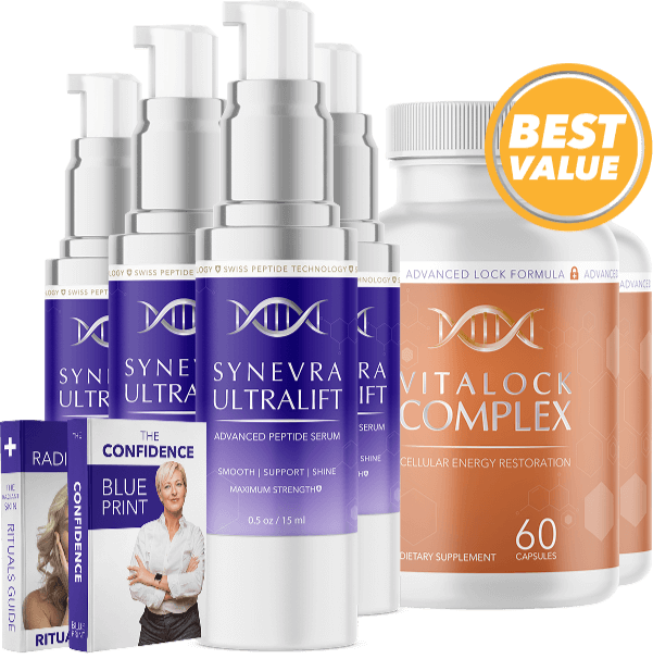 Four Synevra UltraLift serums and two VitaLock Complex bottles